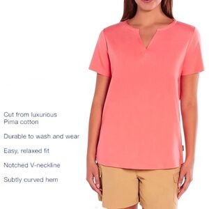 Eddie Bauer Size L Shell Pink V-neck Short Sleeve Curved Hem 100% Pima Cotton